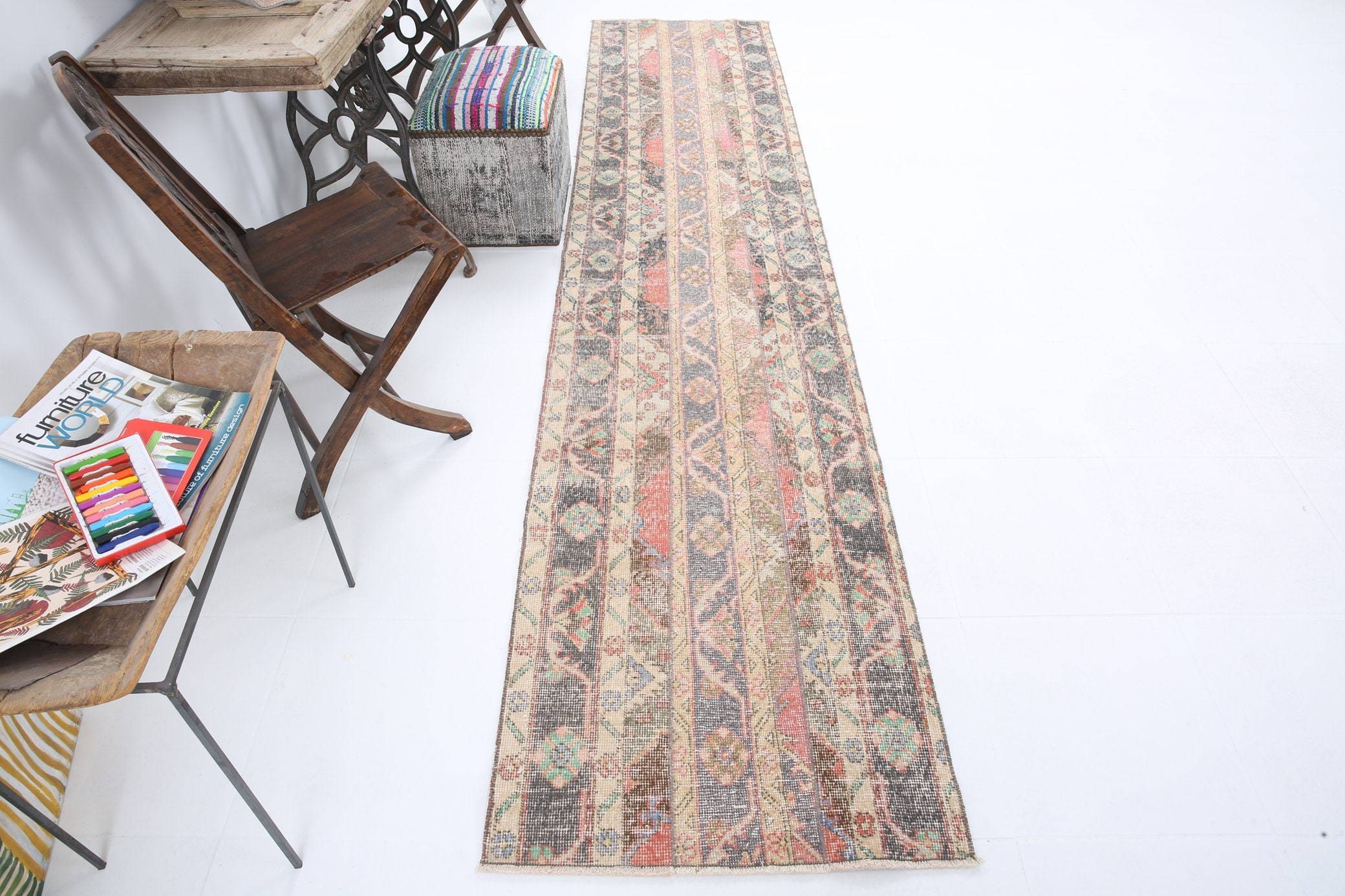2' x 11' Vintage rug, Blue Vintage rug, Cotton Vintage rug, Distressed Vintage rug, Dorm Vintage rug, Entryway-Hallway Vintage rug, Kitchen-Dining Vintage rug, Living Room Vintage rug, Office Vintage rug, Patchwork Vintage rug, Vintage Runner, Wool Vintage rug, Vintage rug