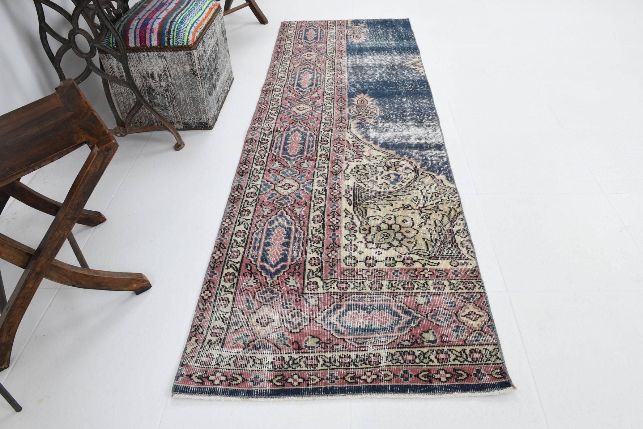 2' x 7' Blue Turkish Vintage Runner Rug  |  RugReform