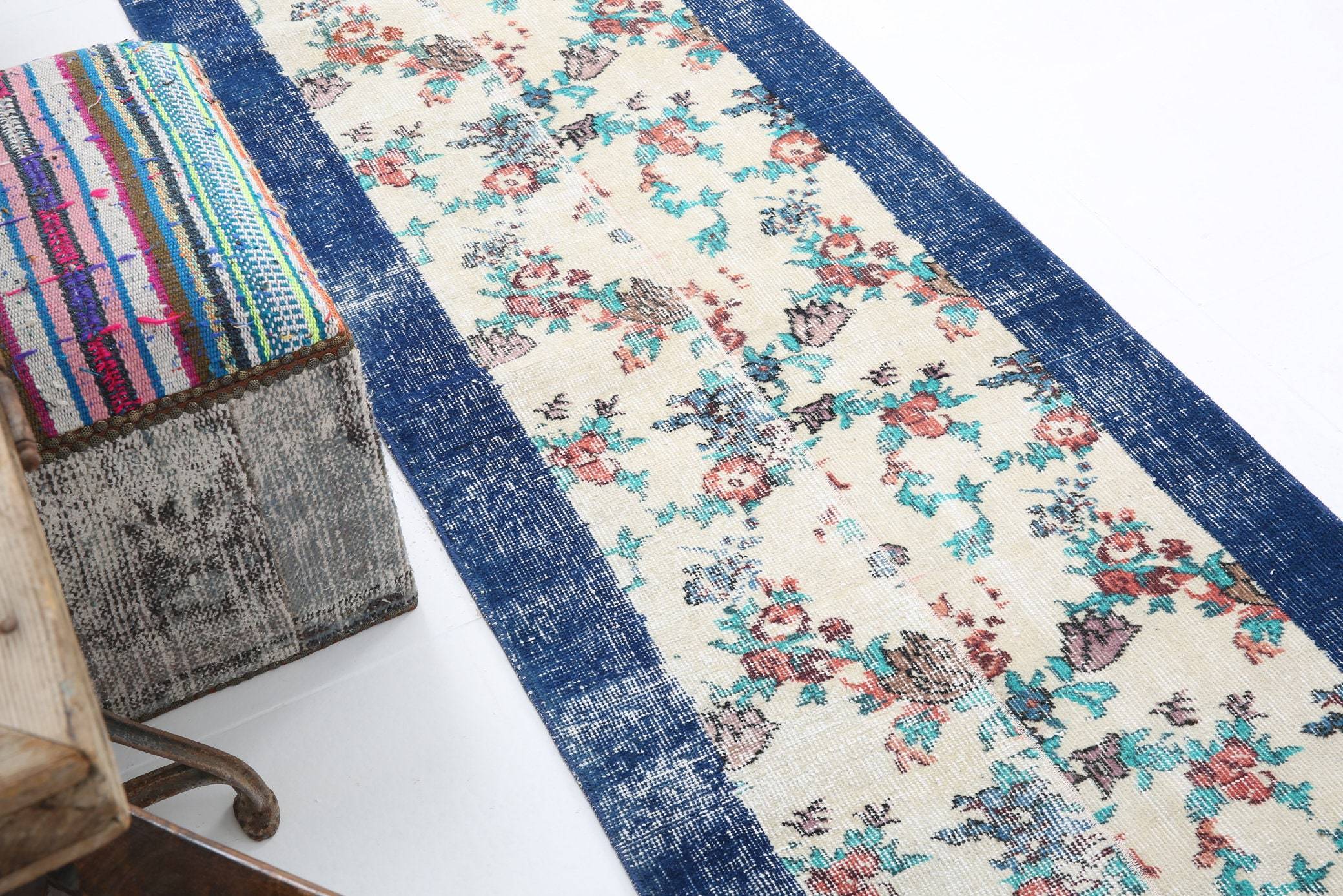 2' x 9' Blue Turkish Vintage Runner Rug  |  RugReform