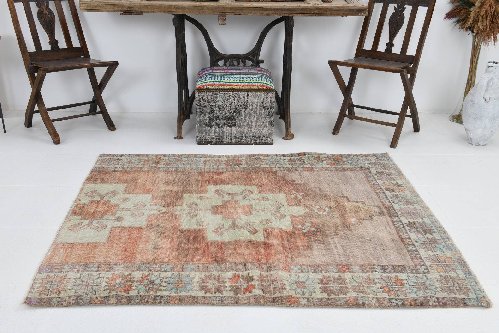 4' x 5' Tan-Ivory Turkish Vintage Rug  |  RugReform