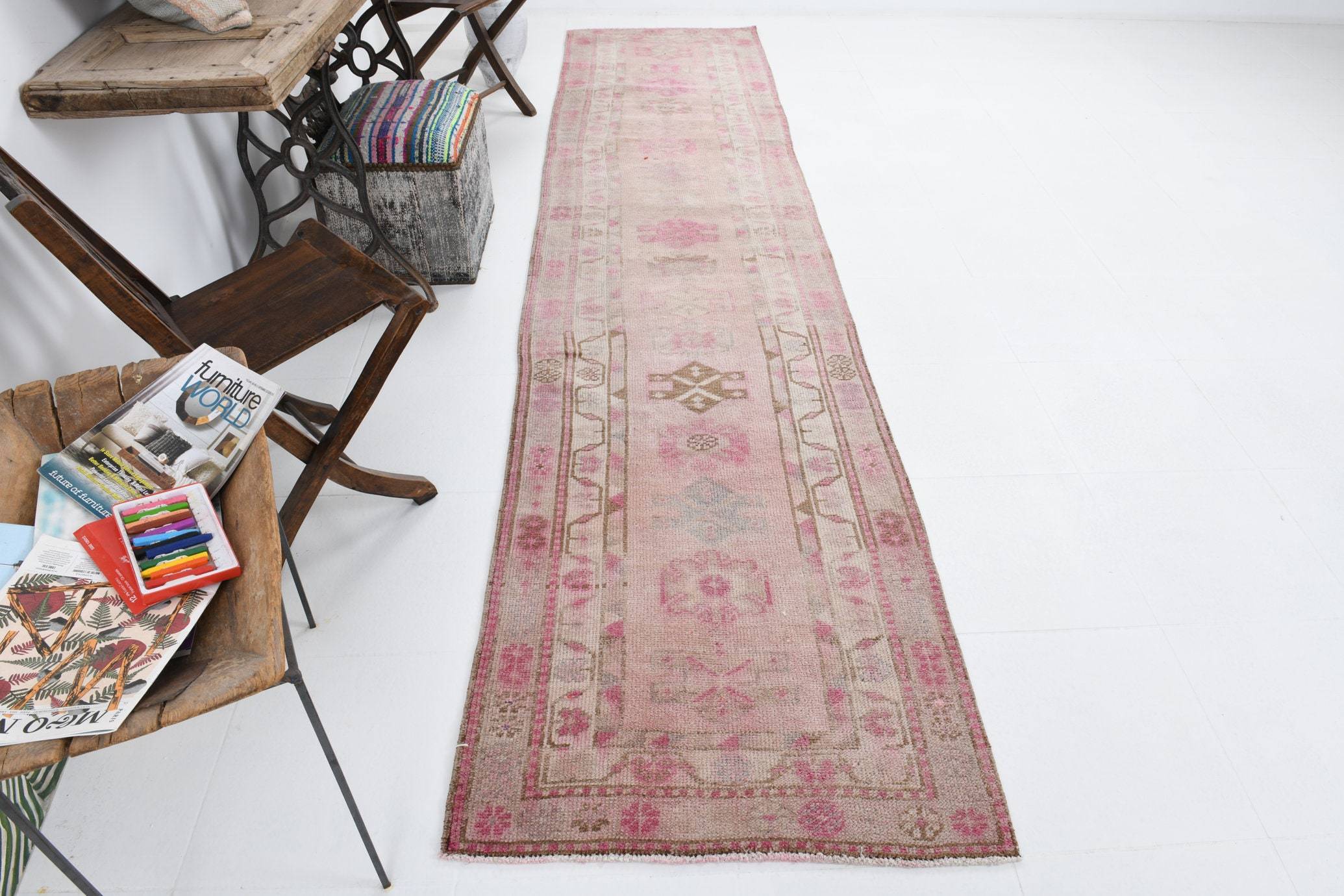 2' x 12' Vintage rug, Abstract Vintage rug, Bedroom Vintage rug, Coastal-Tropical Vintage rug, Cotton Vintage rug, Entryway-Hallway Vintage rug, Kitchen-Dining Vintage rug, Living Room Vintage rug, Office Vintage rug, Pink Vintage rug, Vintage Herki, Wool Vintage rug, Vintage rug