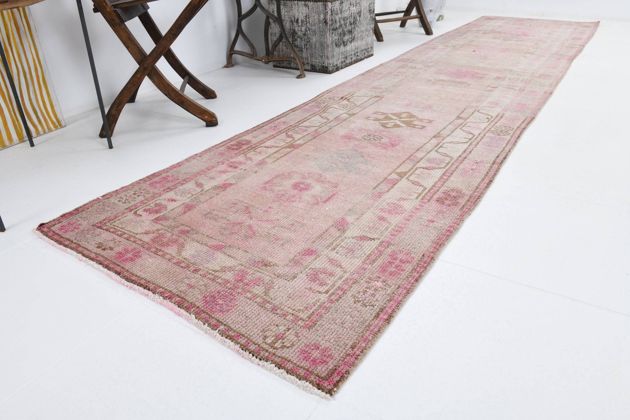 2' x 12' Vintage rug, Abstract Vintage rug, Bedroom Vintage rug, Coastal-Tropical Vintage rug, Cotton Vintage rug, Entryway-Hallway Vintage rug, Kitchen-Dining Vintage rug, Living Room Vintage rug, Office Vintage rug, Pink Vintage rug, Vintage Herki, Wool Vintage rug, Vintage rug