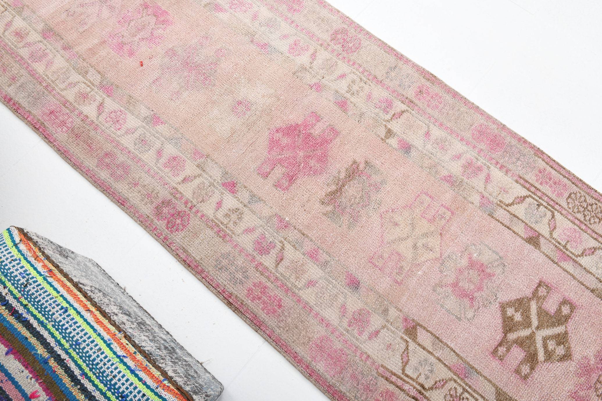 2' x 12' Vintage rug, Abstract Vintage rug, Bedroom Vintage rug, Coastal-Tropical Vintage rug, Cotton Vintage rug, Entryway-Hallway Vintage rug, Kitchen-Dining Vintage rug, Living Room Vintage rug, Office Vintage rug, Pink Vintage rug, Vintage Herki, Wool Vintage rug, Vintage rug