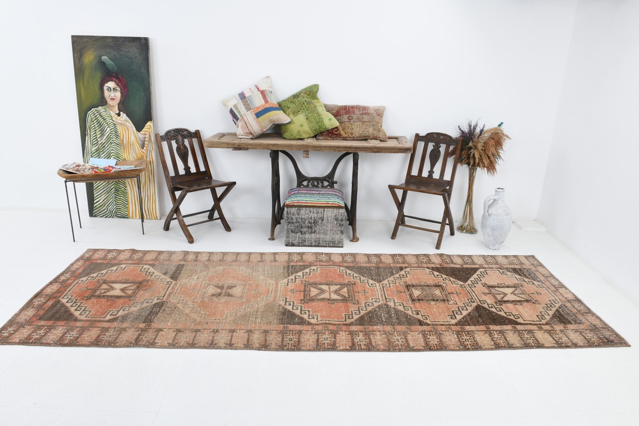3' x 11' Vintage rug, Bedroom Vintage rug, Brown Vintage rug, Cotton Vintage rug, Distressed Vintage rug, Entryway-Hallway Vintage rug, Geometric Vintage rug, Kitchen-Dining Vintage rug, Living Room Vintage rug, Office Vintage rug, Vintage, Wool Vintage rug, Vintage rug