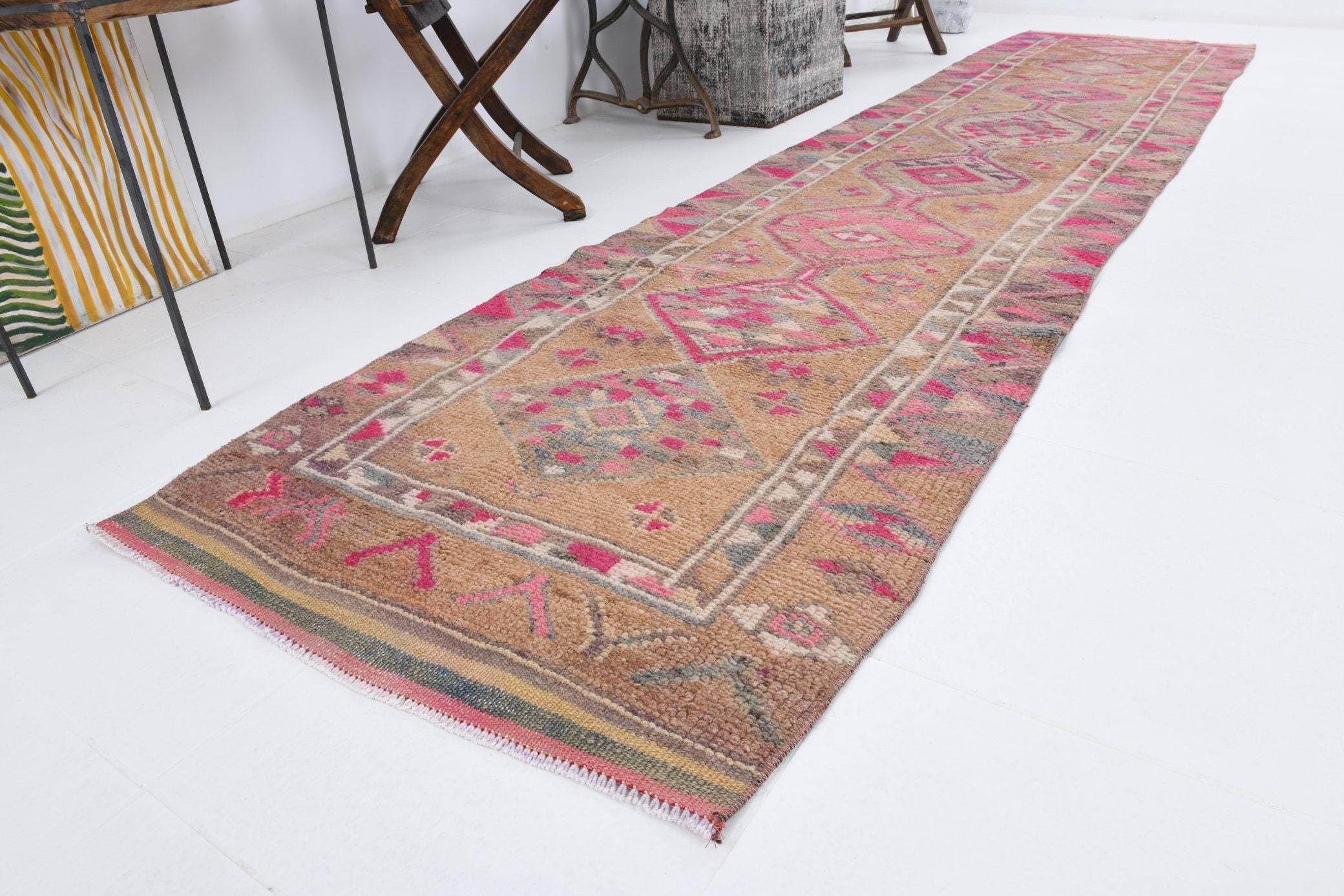 2' x 11' Vintage rug, Bohemian-Eclectic Vintage rug, Cotton Vintage rug, Dorm Vintage rug, Entryway-Hallway Vintage rug, Geometric Vintage rug, Kitchen-Dining Vintage rug, Living Room Vintage rug, Office Vintage rug, Pink Vintage rug, Vintage Herki, Wool Vintage rug, Vintage rug