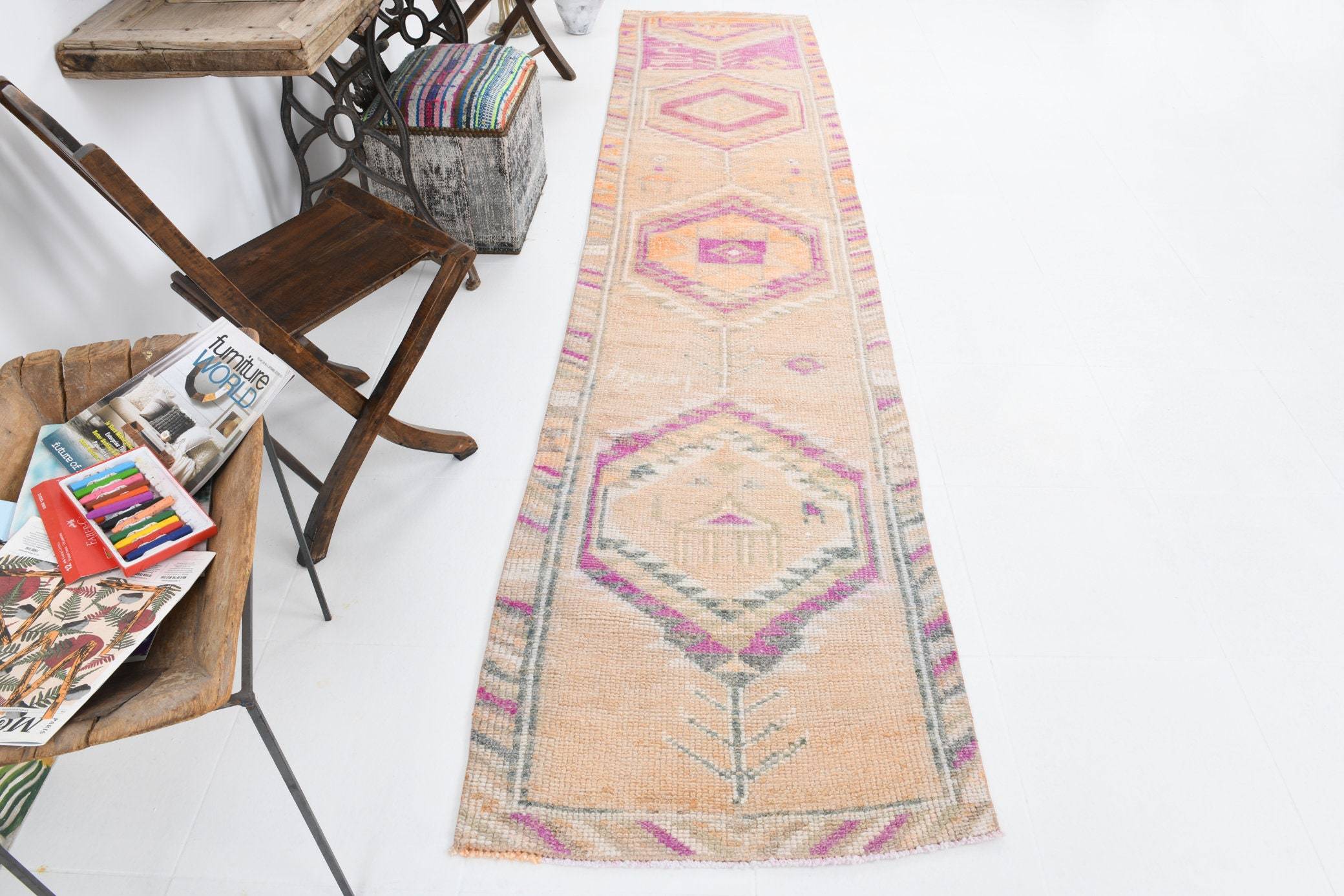 2' x 11' Vintage rug, Cotton Vintage rug, Distressed Vintage rug, Dorm Vintage rug, Entryway-Hallway Vintage rug, Kitchen-Dining Vintage rug, Living Room Vintage rug, Office Vintage rug, Oriental Vintage rug, Pink Vintage rug, Vintage Herki, Wool Vintage rug, Vintage rug