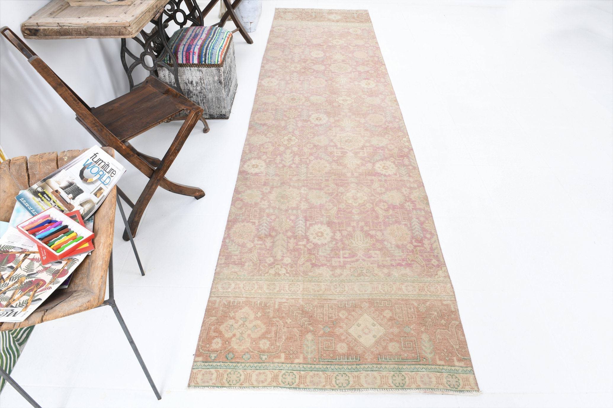 3' x 12' Vintage rug, Cotton Vintage rug, Dorm Vintage rug, Entryway-Hallway Vintage rug, Kitchen-Dining Vintage rug, Living Room Vintage rug, Office Vintage rug, Persian Vintage rug, Pink Vintage rug, Rustic-Primitive Vintage rug, Vintage Silverwash, Wool Vintage rug, Vintage rug