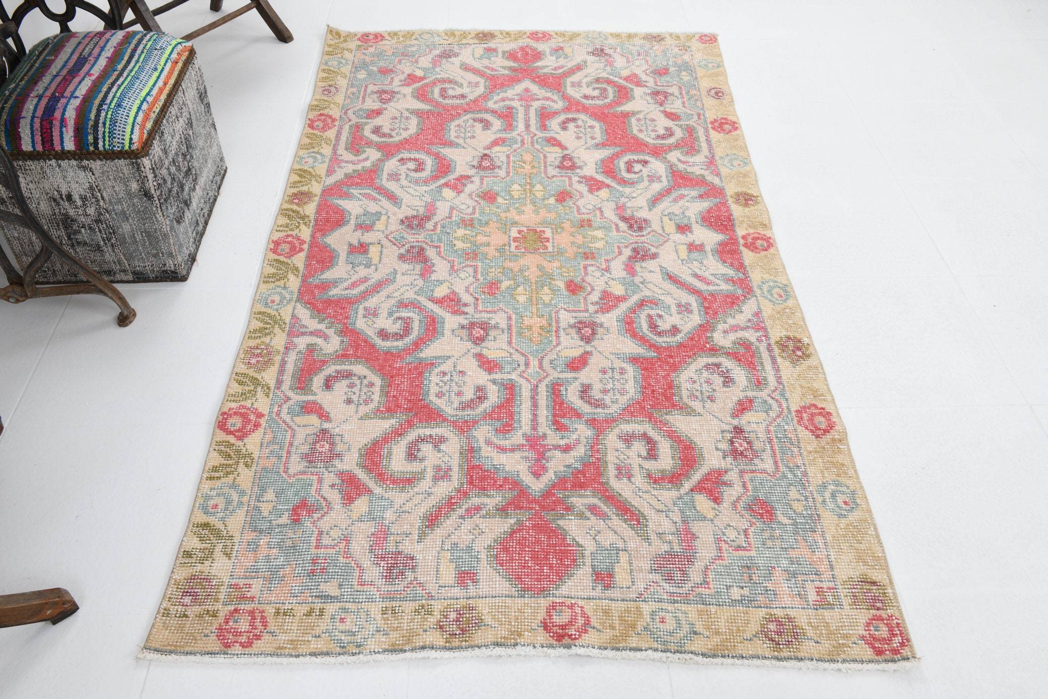 4' x 7' Vintage rug, Abstract Vintage rug, Bedroom Vintage rug, Cotton Vintage rug, Kitchen-Dining Vintage rug, Living Room Vintage rug, Nursery Vintage rug, Office Vintage rug, Red Vintage rug, Retro Vintage rug, Vintage, Wool Vintage rug, Vintage rug