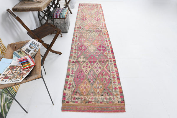 2' x 12' Vintage rug, Cotton Vintage rug, Dorm Vintage rug, Entryway-Hallway Vintage rug, Geometric Vintage rug, Kitchen-Dining Vintage rug, Living Room Vintage rug, Office Vintage rug, Pink Vintage rug, Retro Vintage rug, Vintage Herki, Wool Vintage rug, Vintage rug