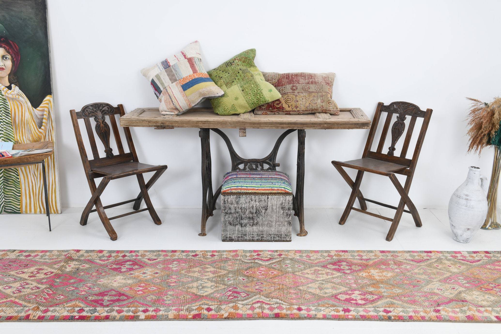 2' x 12' Vintage rug, Cotton Vintage rug, Dorm Vintage rug, Entryway-Hallway Vintage rug, Geometric Vintage rug, Kitchen-Dining Vintage rug, Living Room Vintage rug, Office Vintage rug, Pink Vintage rug, Retro Vintage rug, Vintage Herki, Wool Vintage rug, Vintage rug
