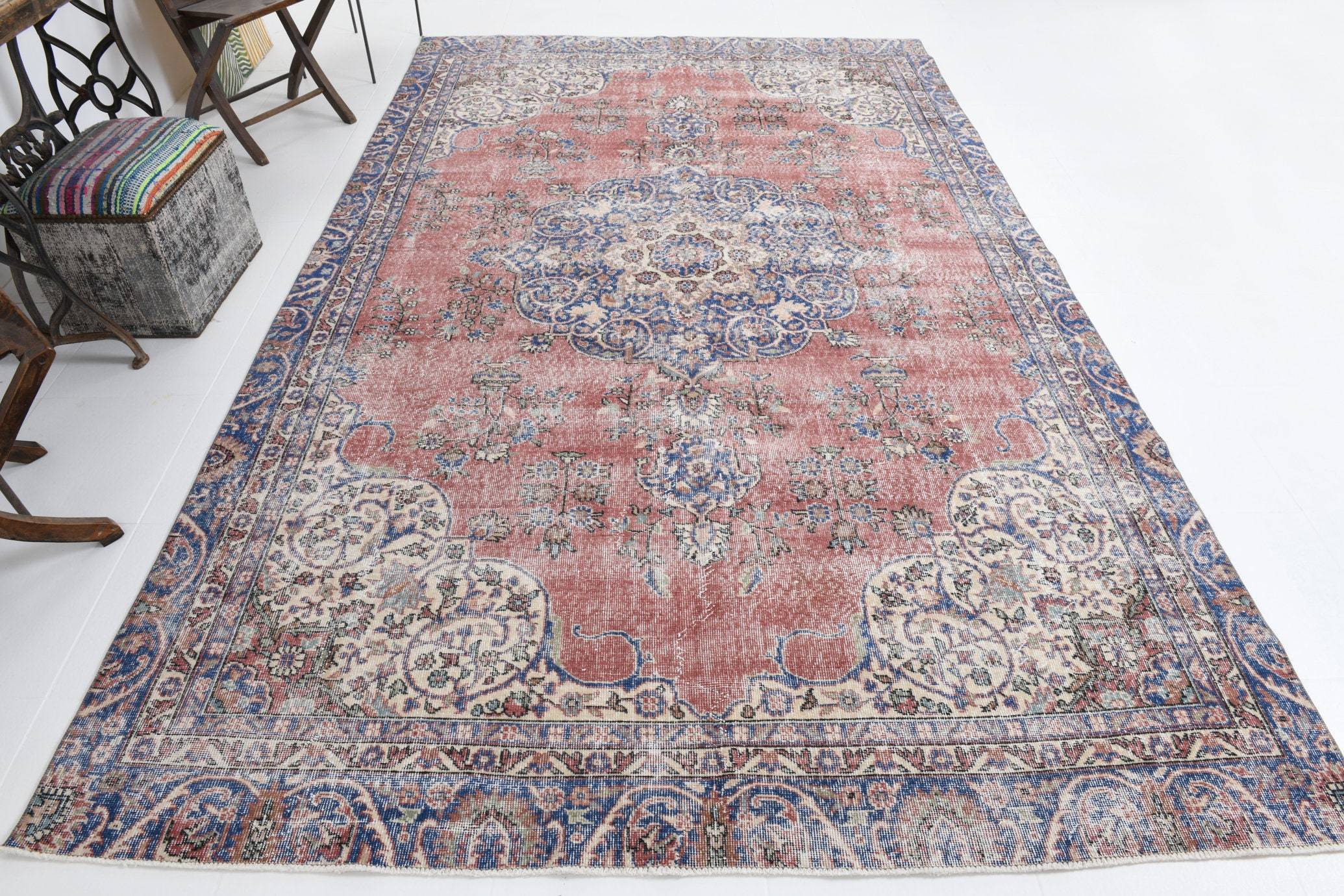 6' x 11' Vintage rug, Blue Vintage rug, Cotton Vintage rug, Dorm Vintage rug, Kids Vintage rug, Kitchen-Dining Vintage rug, Living Room Vintage rug, Office Vintage rug, Persian Vintage rug, Retro Vintage rug, Vintage, Wool Vintage rug, Vintage rug
