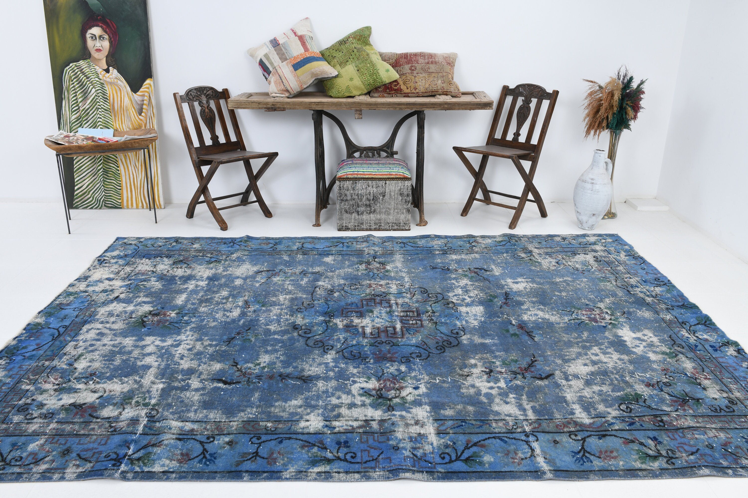 7' x 10' Blue Turkish Vintage Rug  |  RugReform