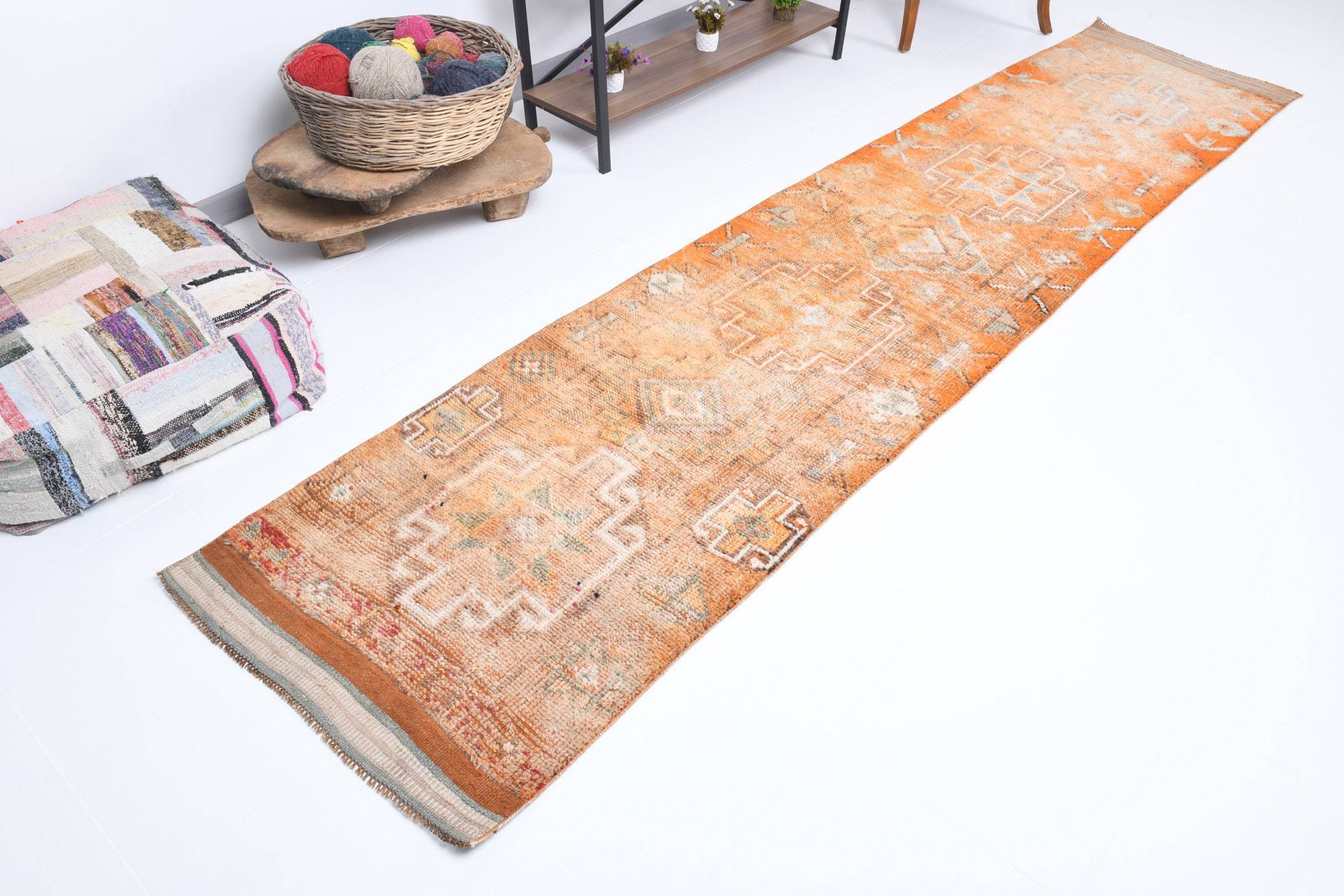 2' x 12' Tan-Ivory Turkish Vintage Herki Rug  |  RugReform
