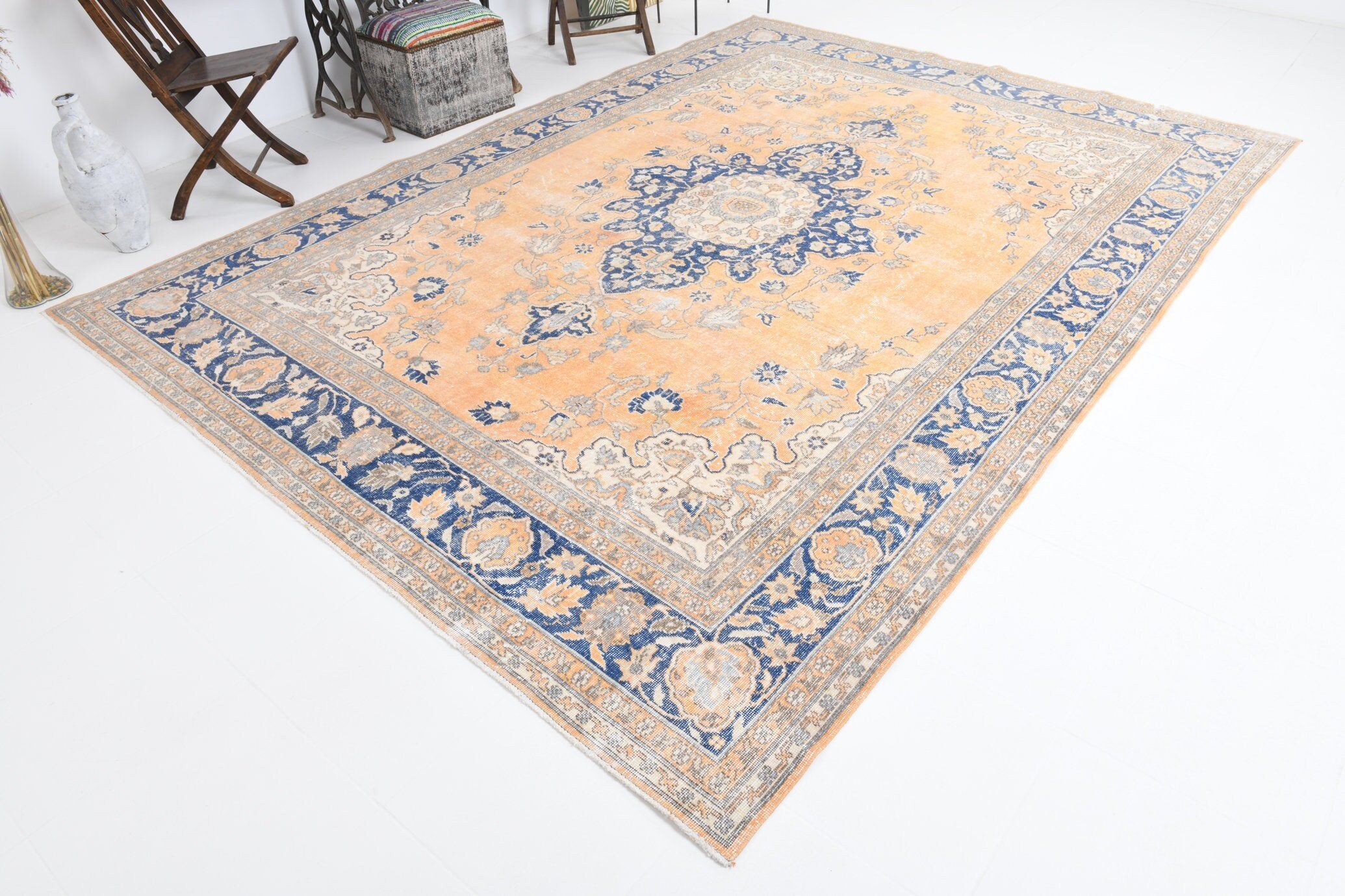 8' x 11' Blue Turkish Vintage Rug  |  RugReform