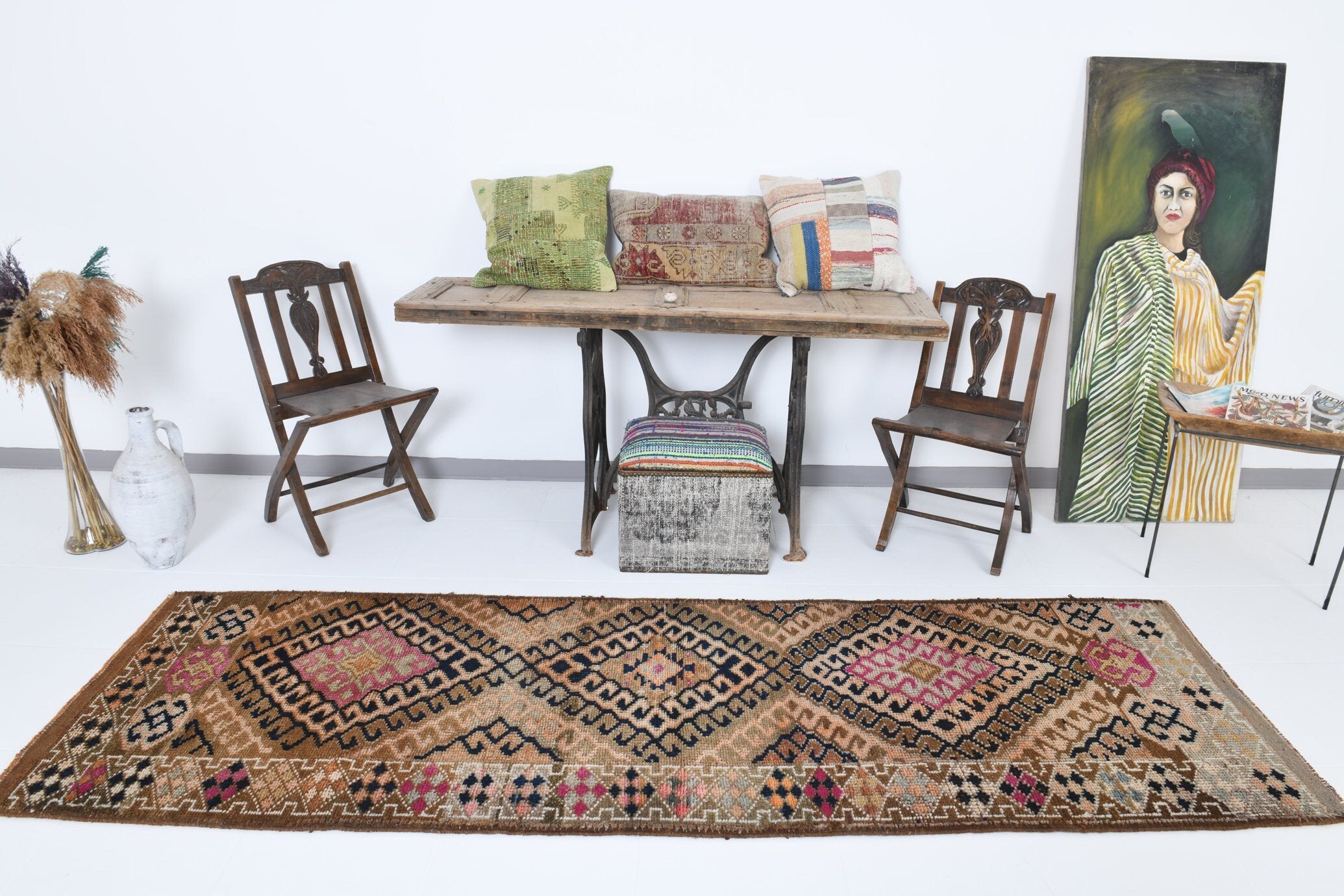 2' x 9' Brown Turkish Vintage Herki Rug  |  RugReform
