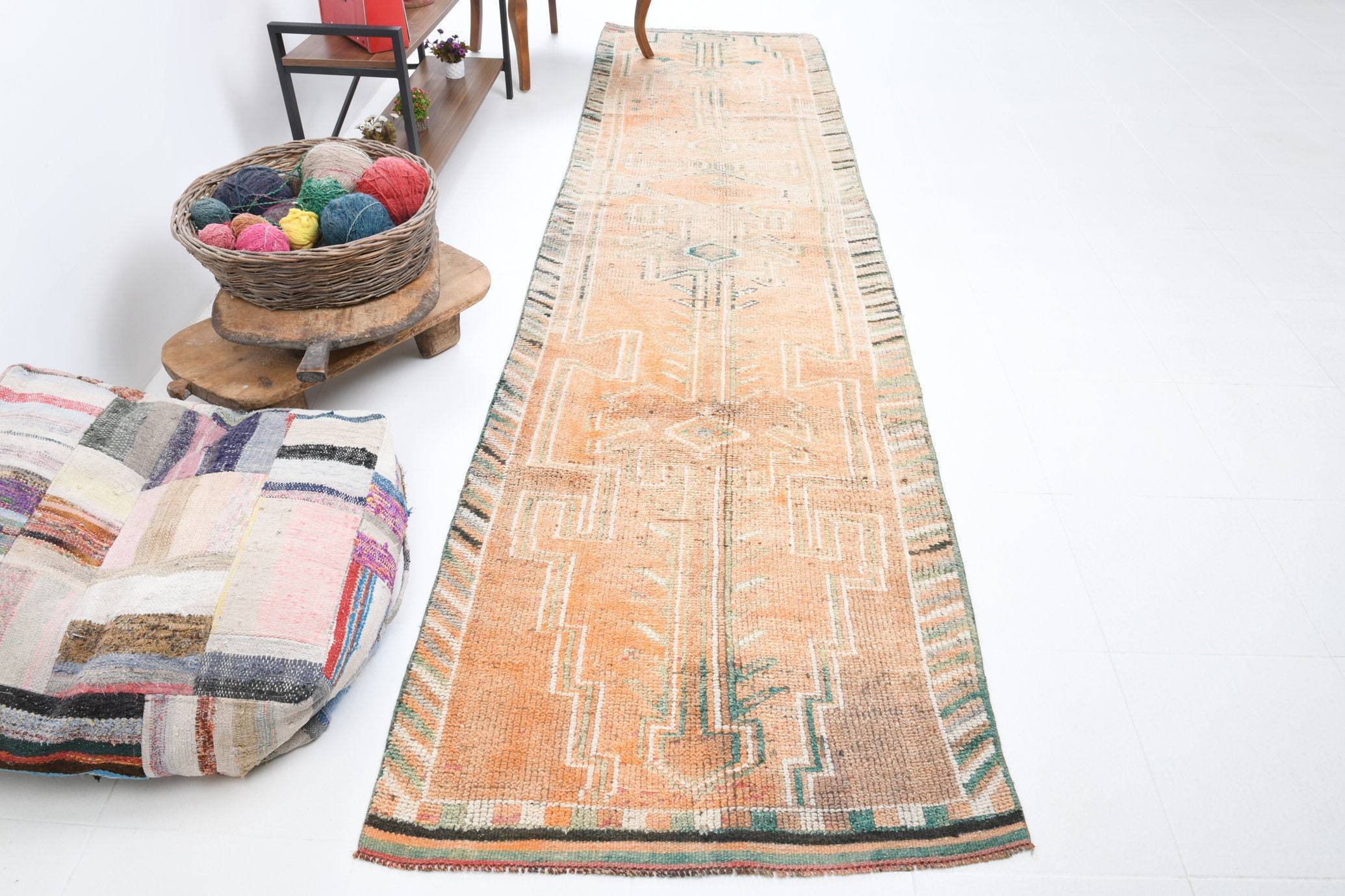 3' x 12' Tan-Ivory Turkish Vintage Herki Rug  |  RugReform
